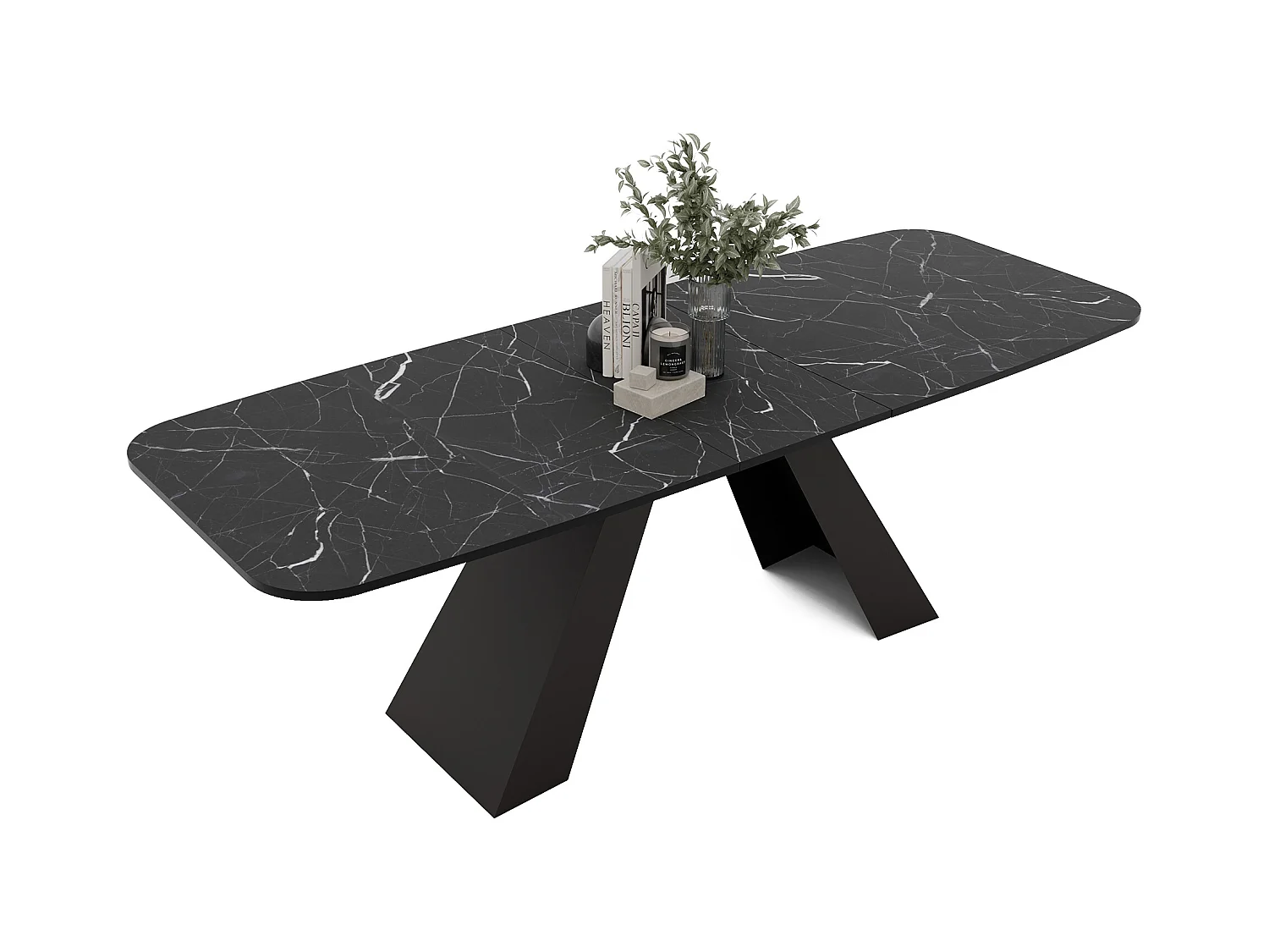 Table à manger extensible 180/218 en MDF, pieds en métal noir, grigia pietra