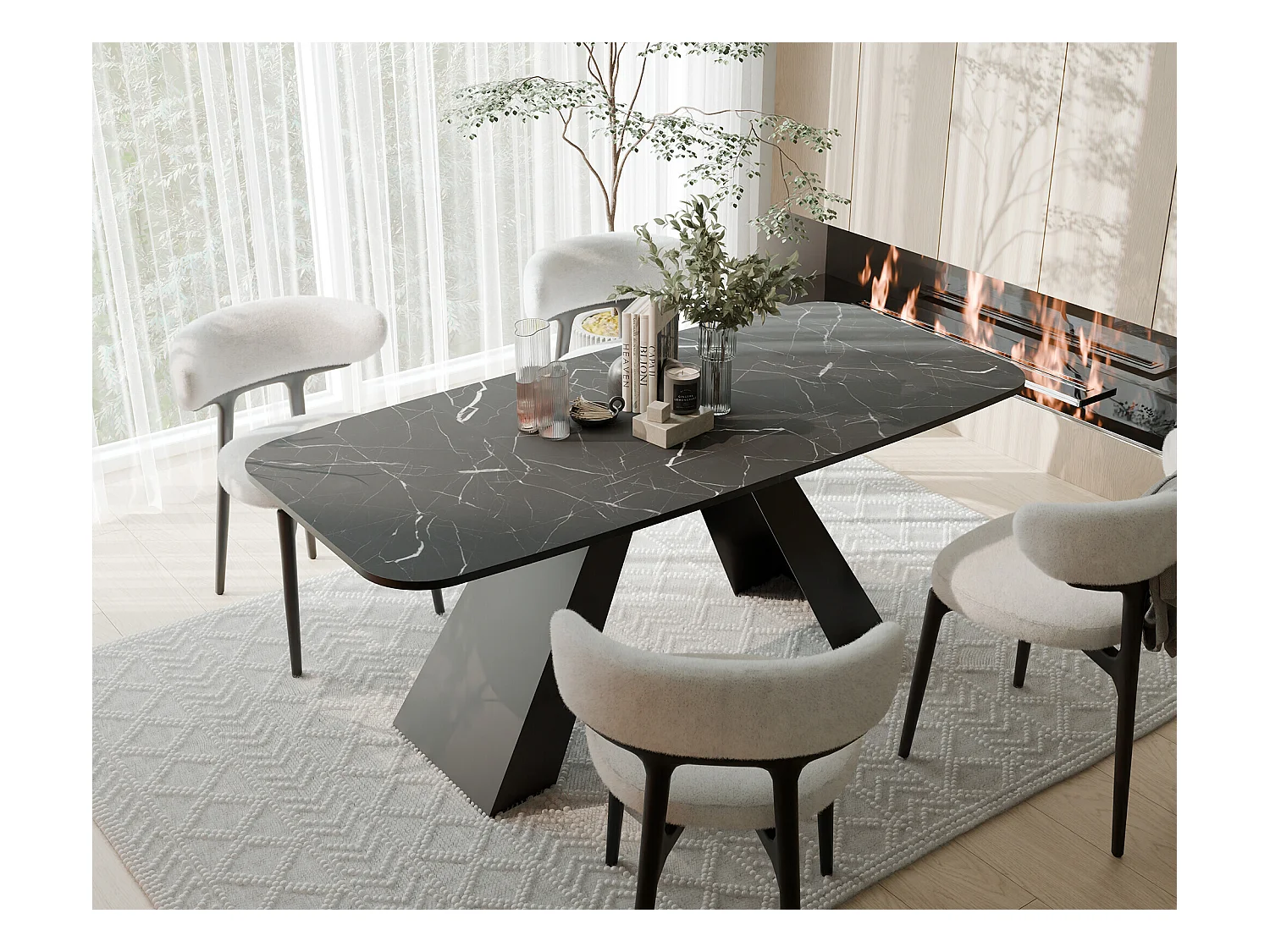 Table à manger extensible 180/218 en MDF, pieds en métal noir, grigia pietra