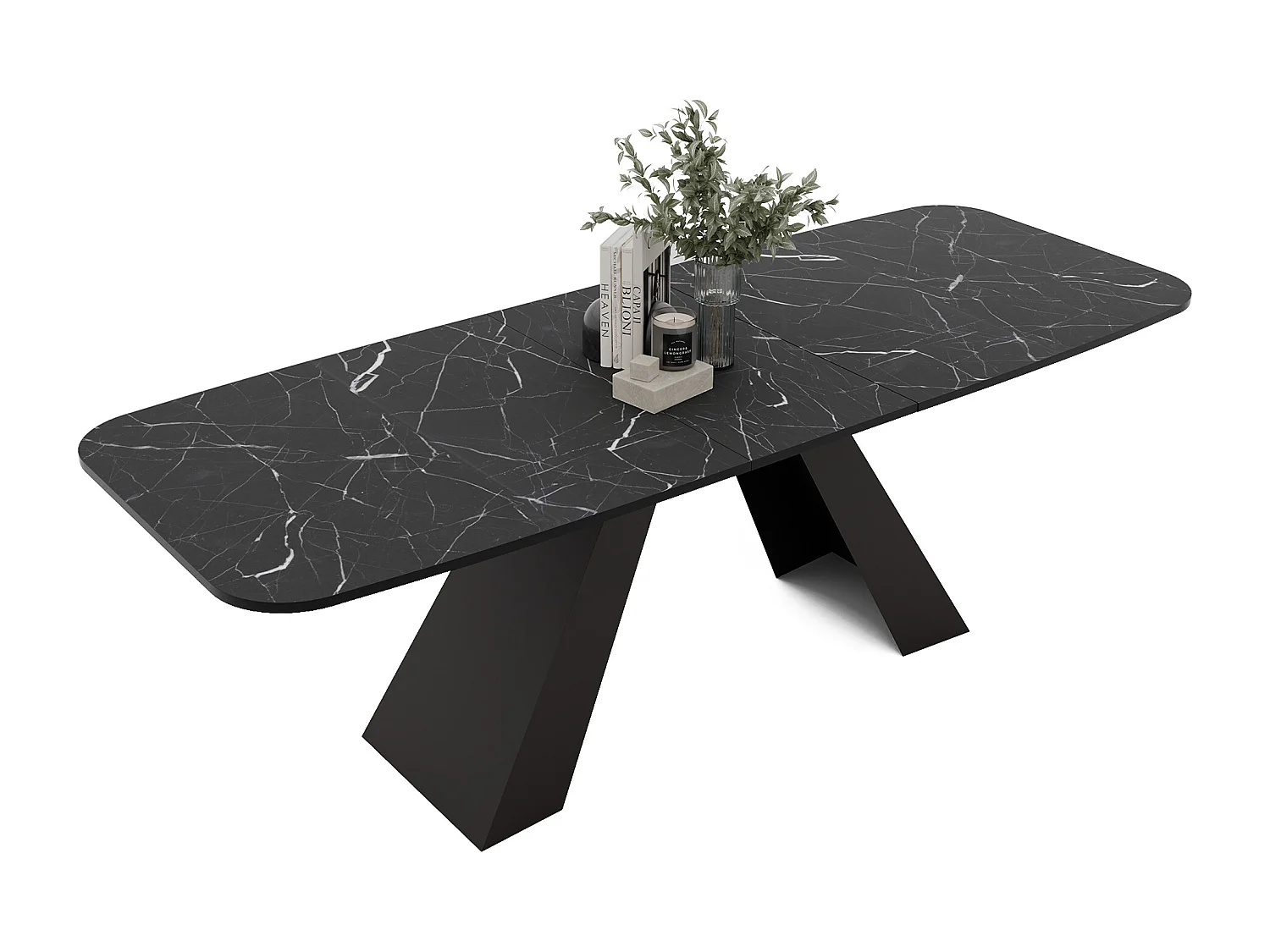 Table à manger extensible 180/218 en MDF, pieds en métal noir, grigia pietra