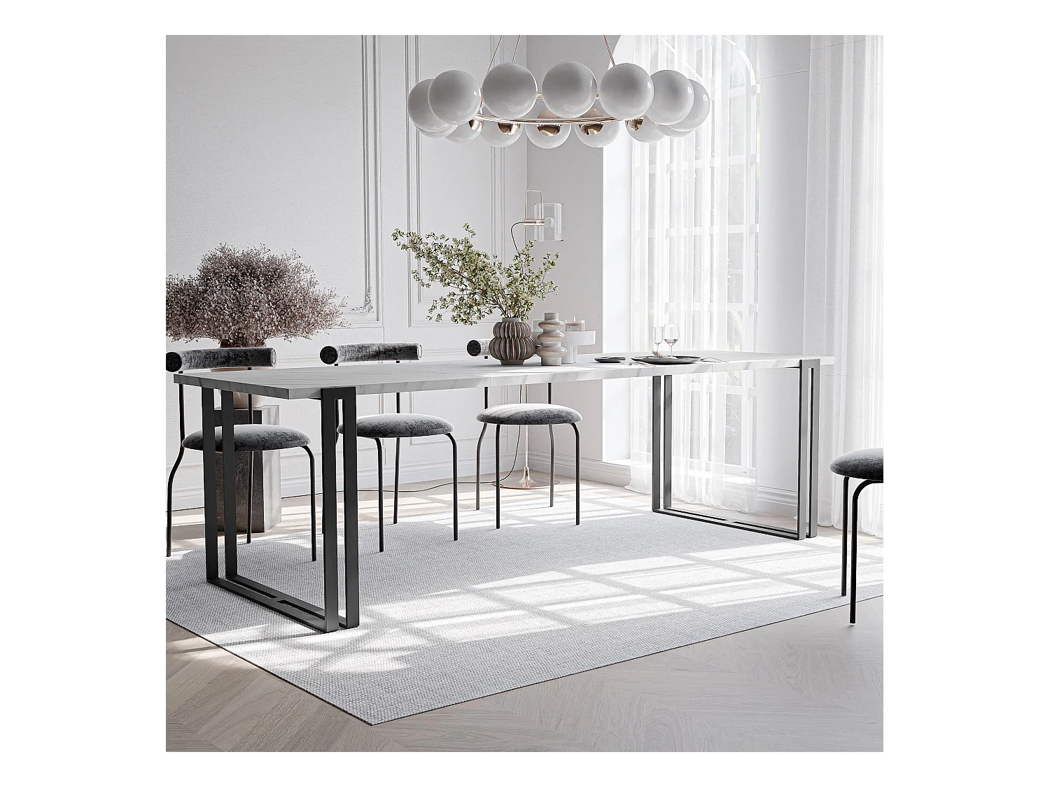 Table extensible marbre bianco, 160x220