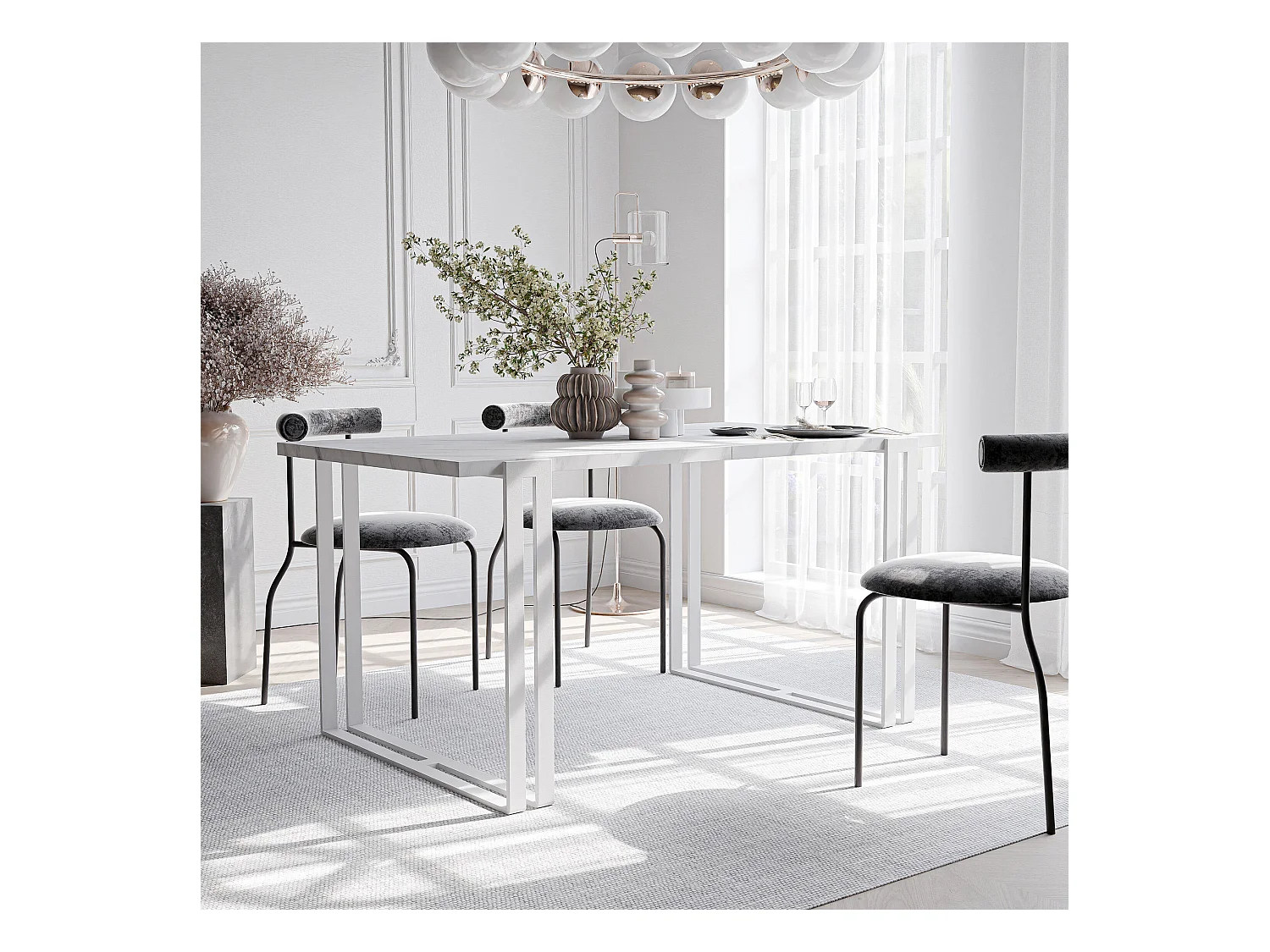 Table extensible marbre bianco, 120x220