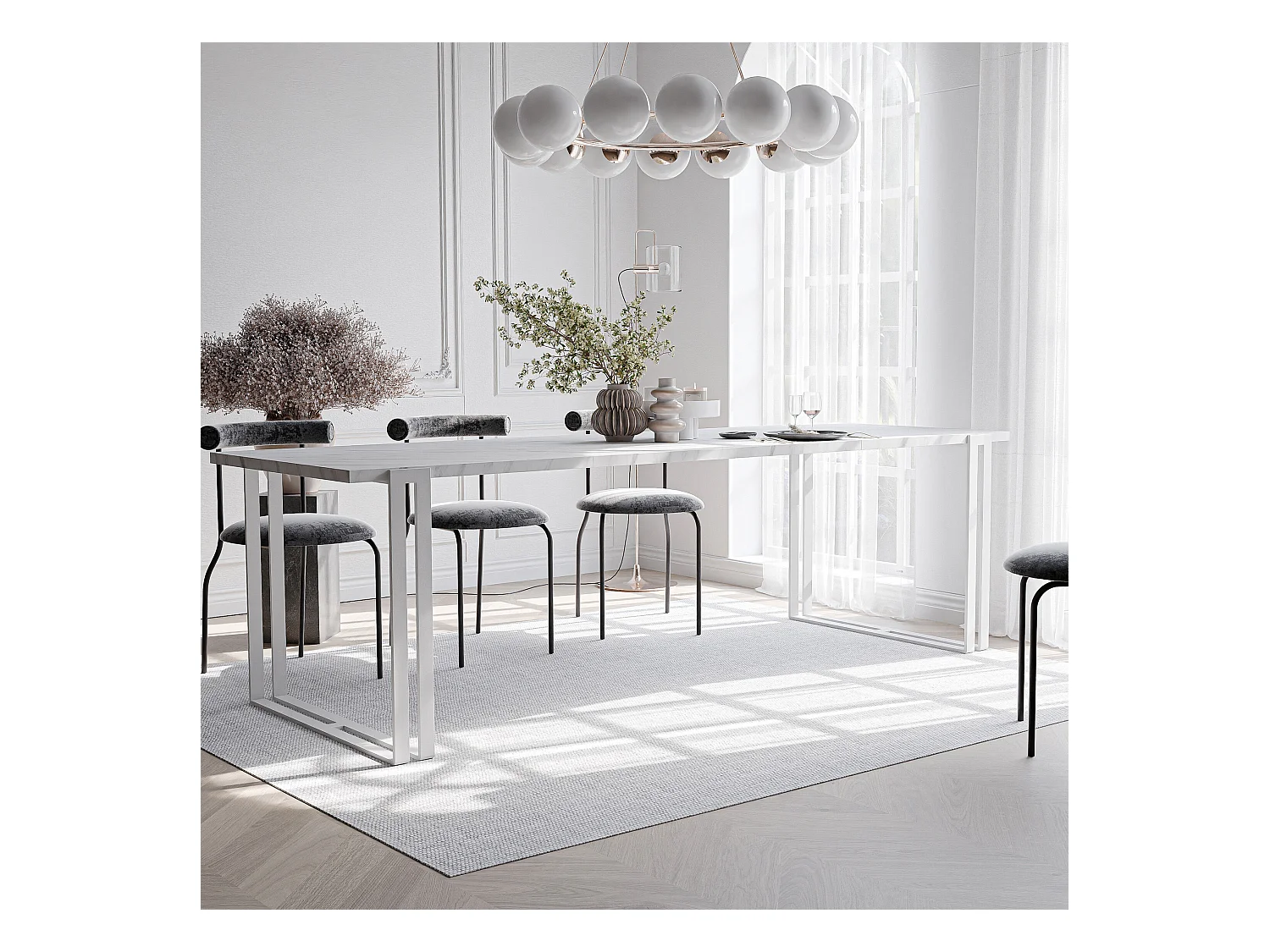 Table extensible marbre bianco, 120x220