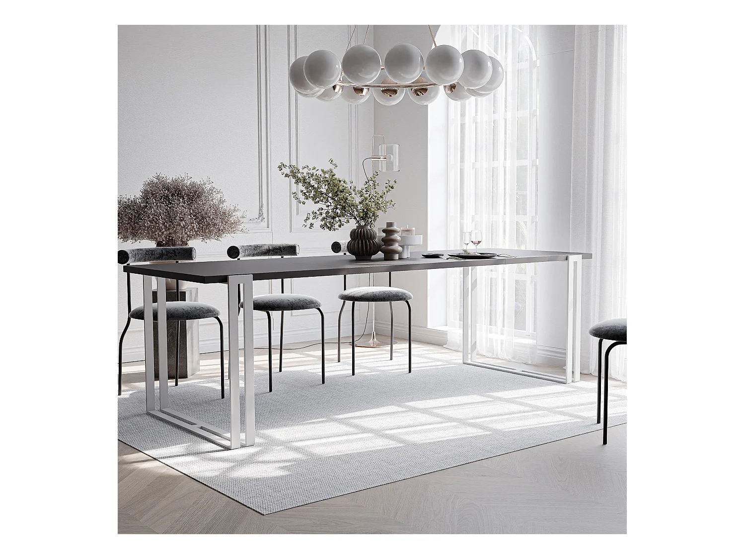 Table extensible molet noir, 120x220