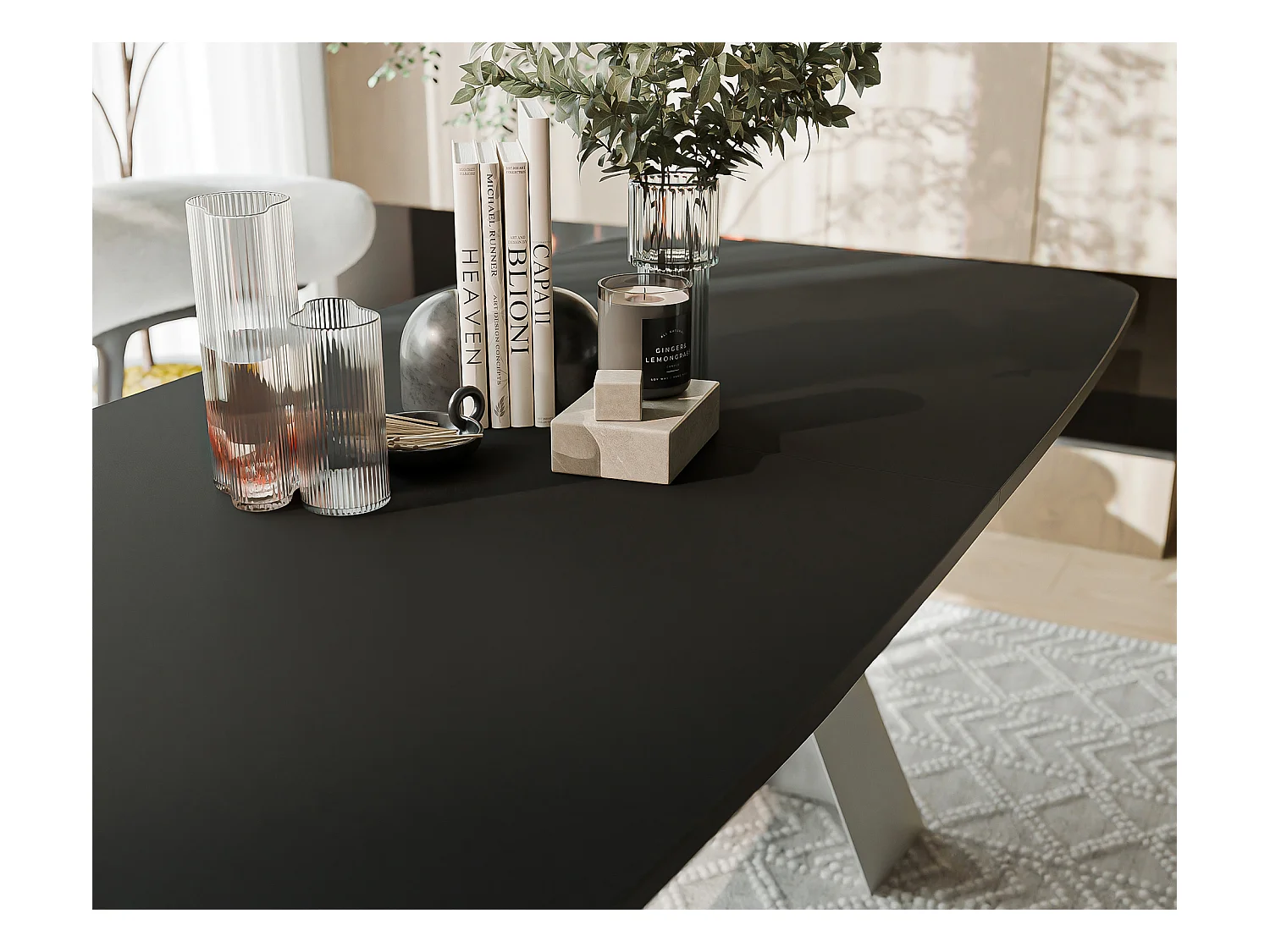 Table à manger extensible 160/198 en MDF, pieds en métal blanc, molet noir