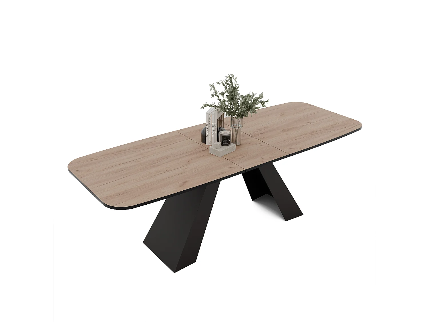 Table à manger extensible 180/218 en MDF, pieds en métal noir, chêne artisanal doré