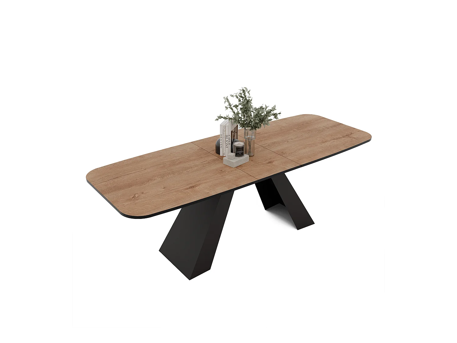 Table à manger extensible 180/218 en MDF, pieds en métal noir, chêne de Lefkas