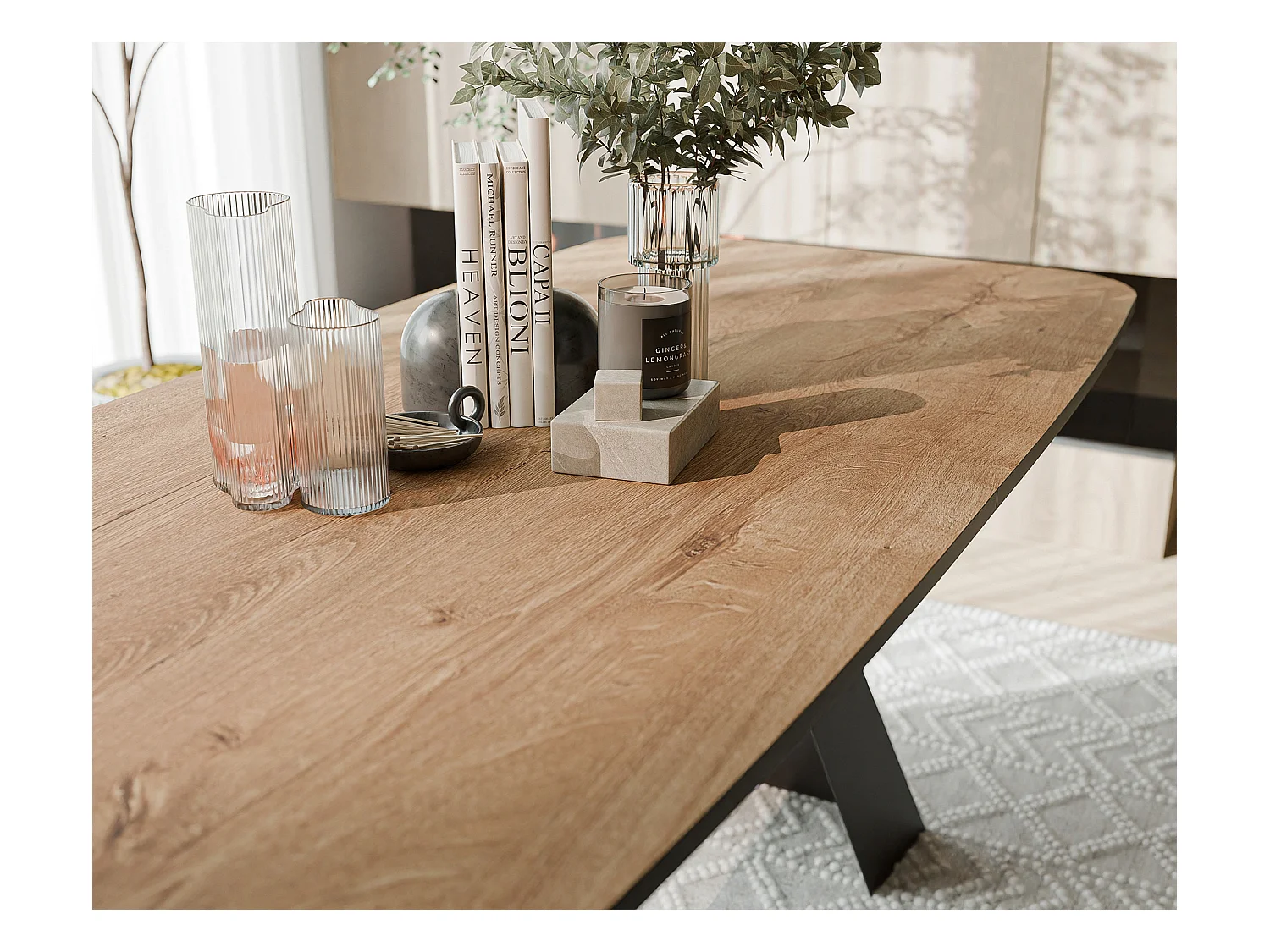 Table à manger extensible 180/218 en MDF, pieds en métal noir, chêne de Lefkas