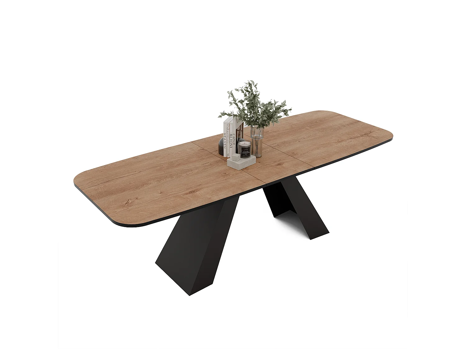 Table à manger extensible 180/218 en MDF, pieds en métal noir, chêne de Lefkas