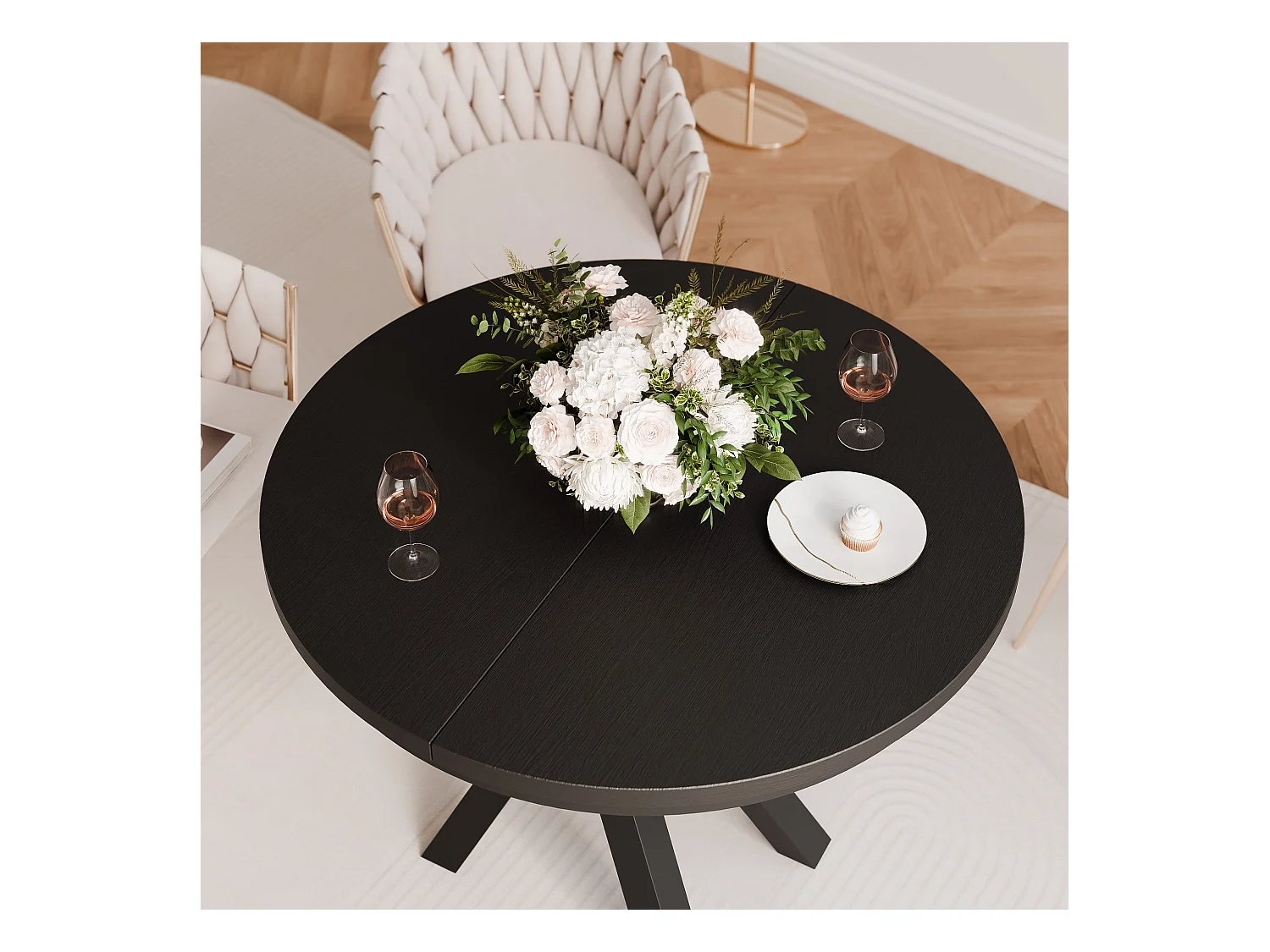 Table à manger extensible pour 4 personnes couleur noire avec pieds en métal - 100/140 cm - LORIEN