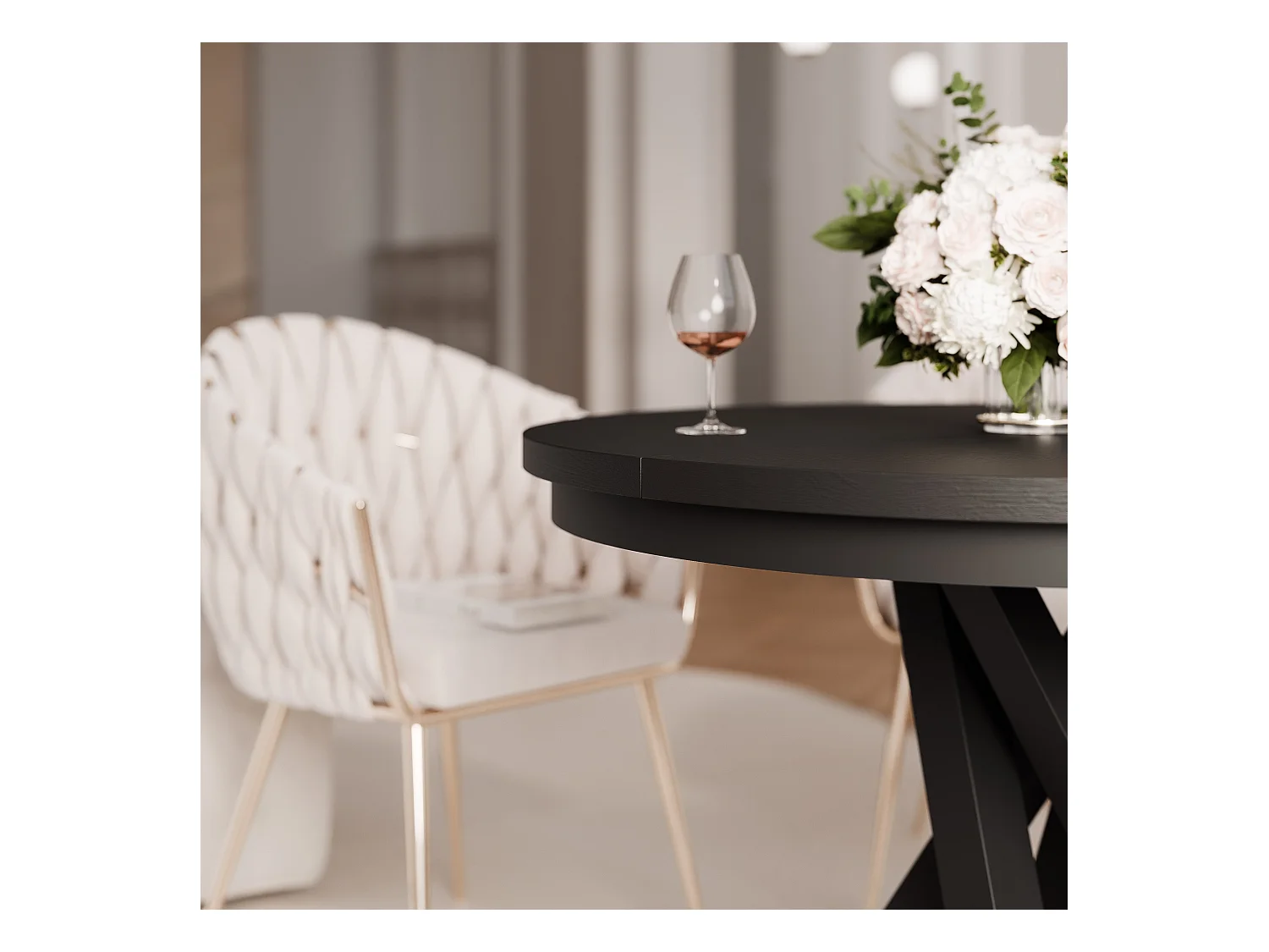 Table à manger extensible pour 4 personnes couleur noire avec pieds en métal - 100/140 cm - LORIEN