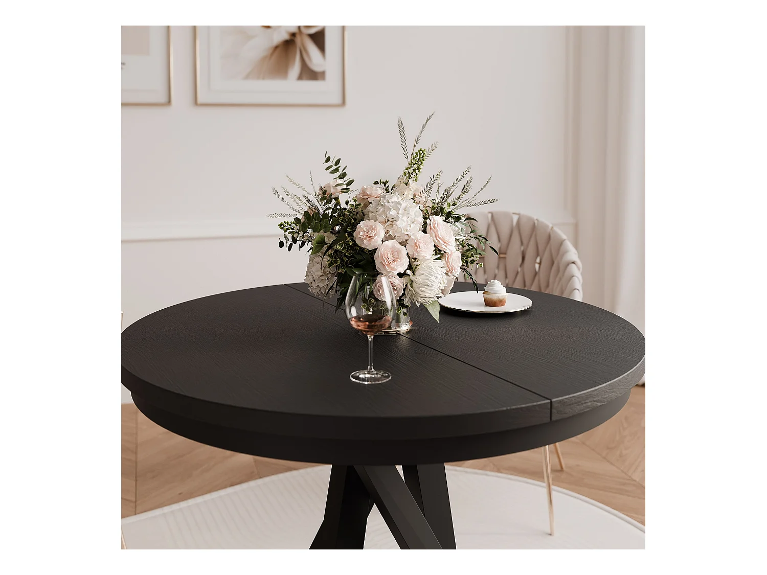 Table à manger extensible pour 4 personnes couleur noire avec pieds en métal - 100/140 cm - LORIEN