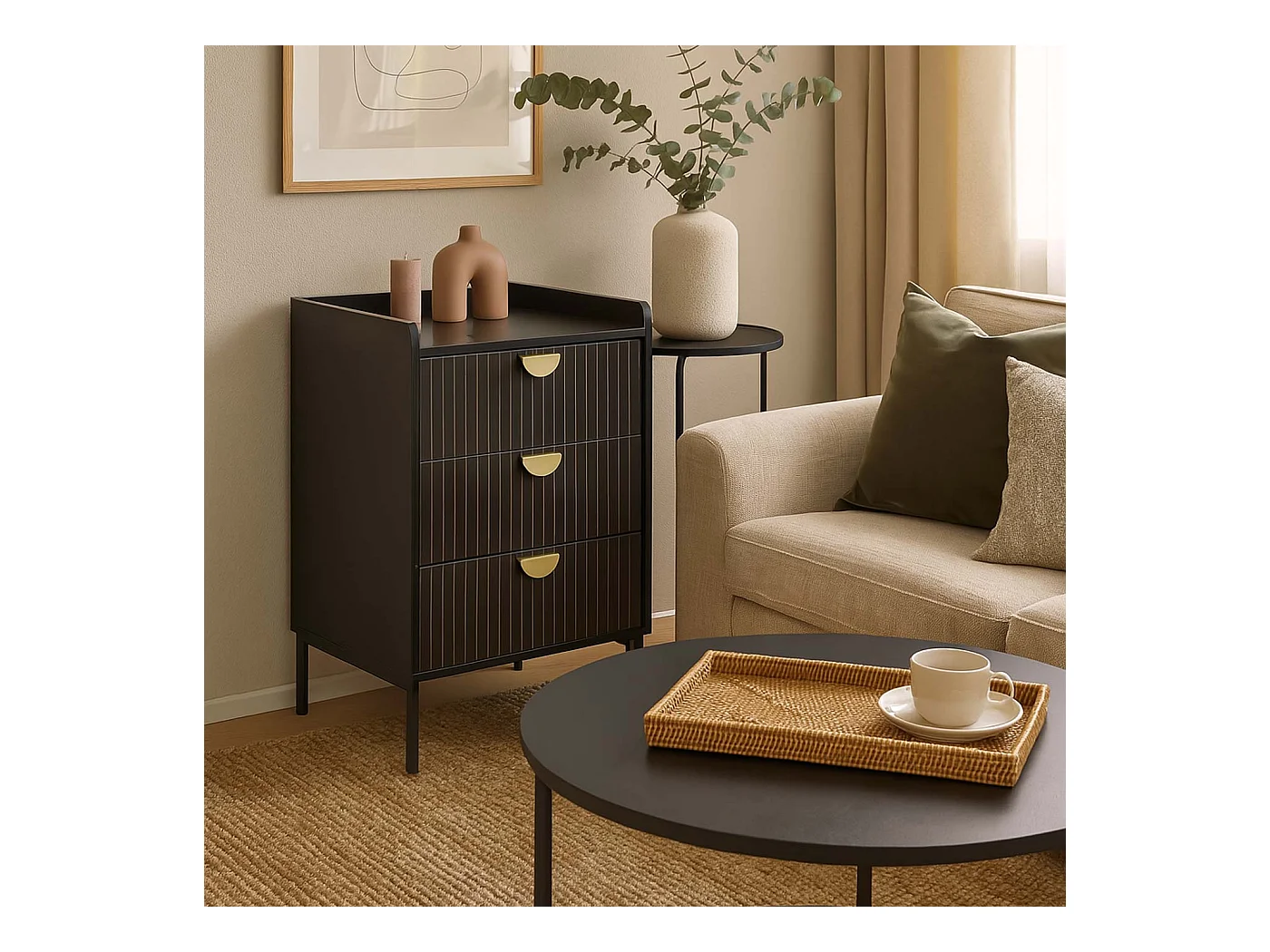 Commode MCW-O39,  aspect bois noir