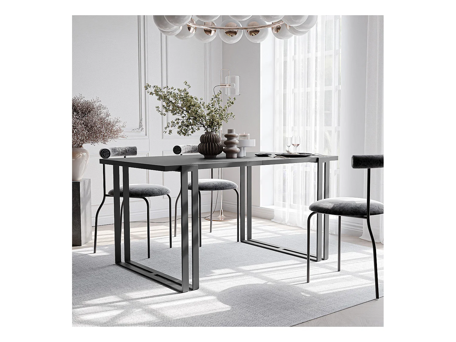 Table extensible molet noir, 160x220