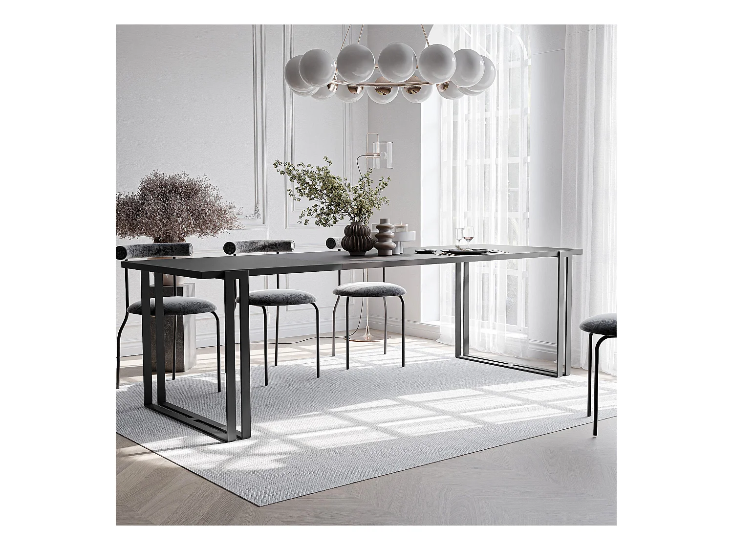 Table extensible molet noir, 160x220