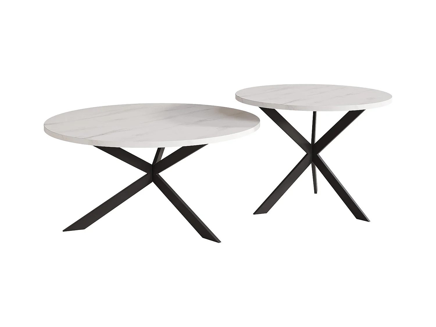 Tables basses gigognes LIBERO - Marbre blanc et métal noir