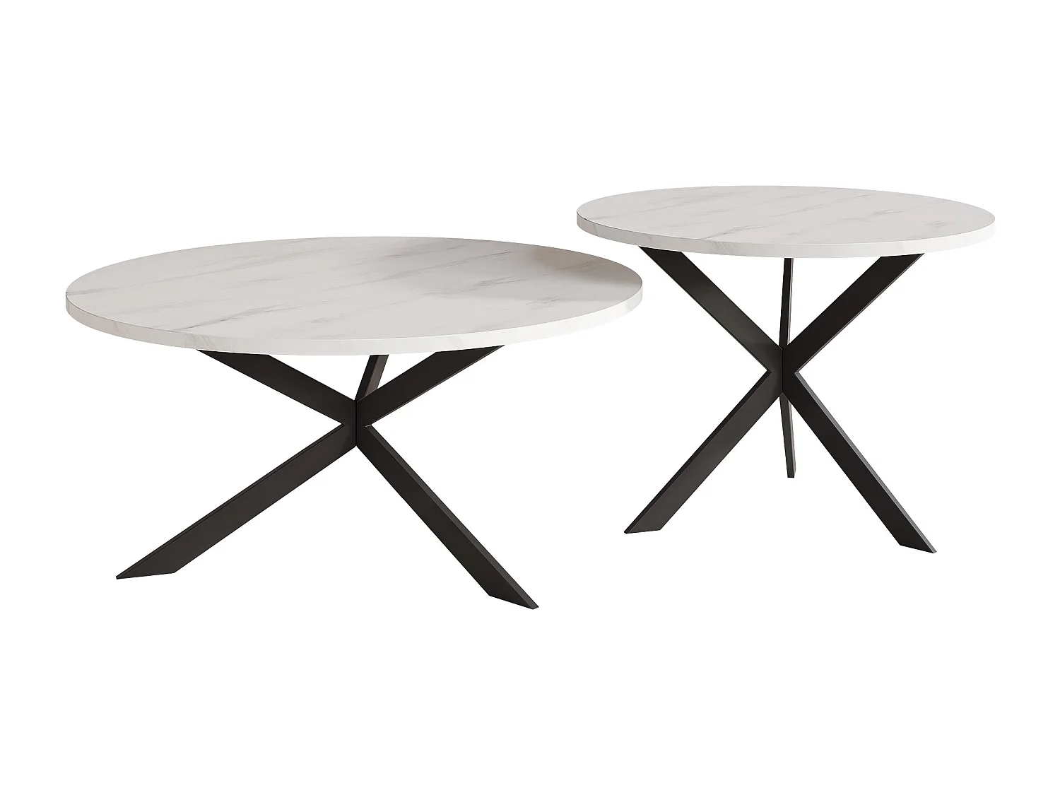 Tables basses gigognes LIBERO - Marbre blanc et métal noir