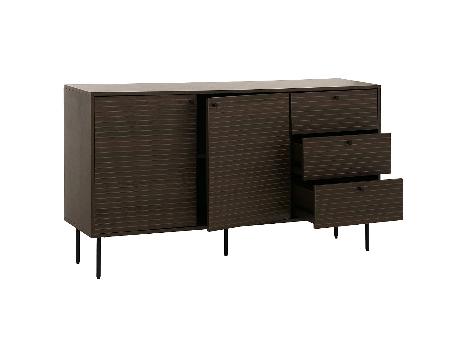 Cassettiera MCW-N78, credenza, 3 cassetti 2 ante, stile scandinavo metallo legno melamina MVG 85x150x40cm ~ marrone