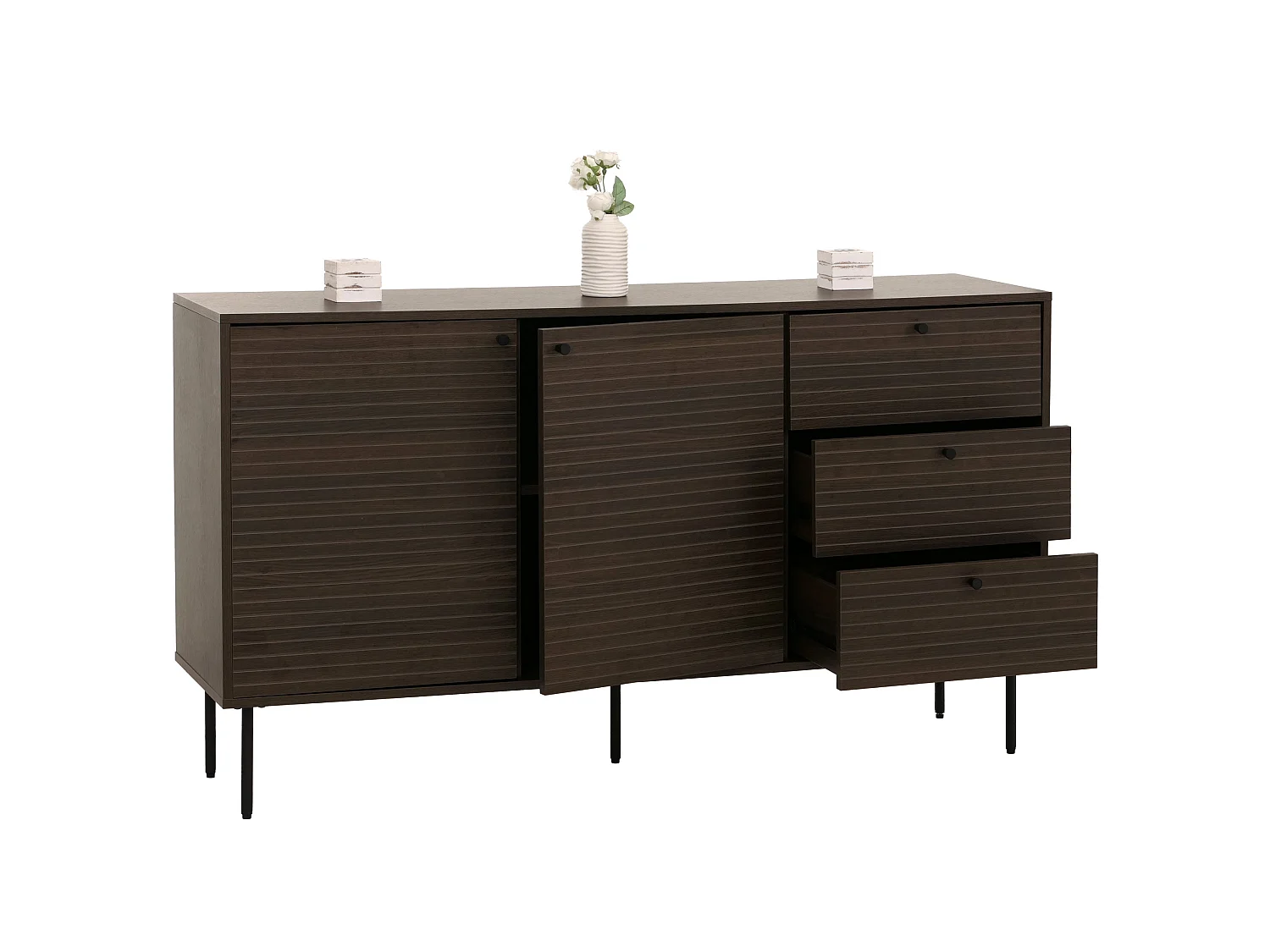 Cassettiera MCW-N78, credenza, 3 cassetti 2 ante, stile scandinavo metallo legno melamina MVG 85x150x40cm ~ marrone