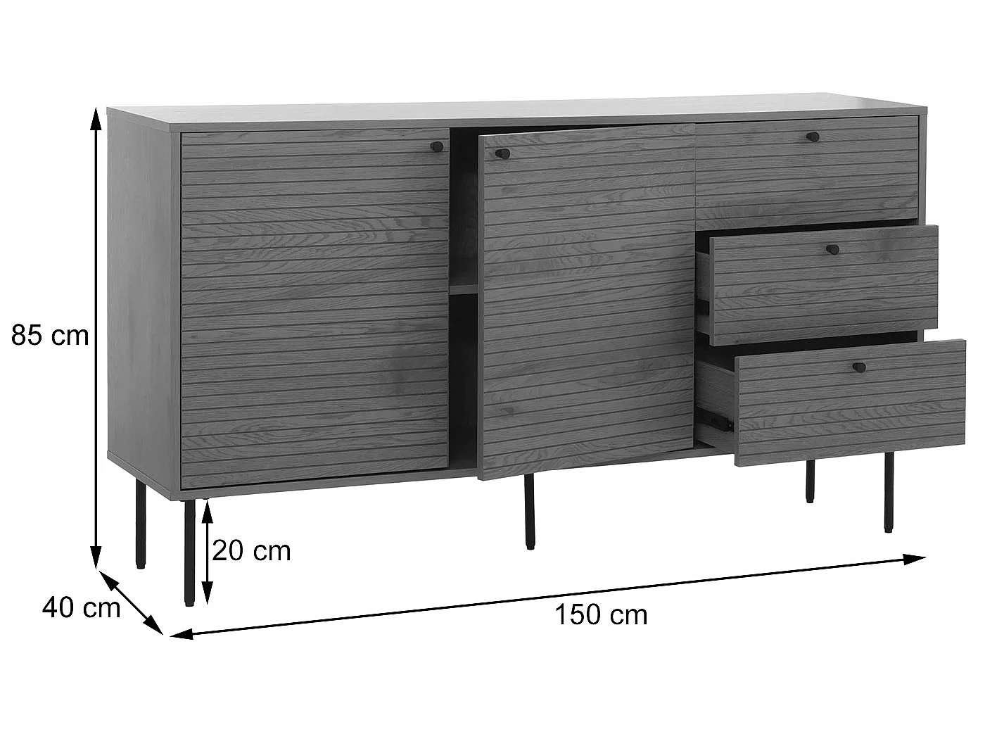 Cassettiera MCW-N78, credenza, 3 cassetti 2 ante, stile scandinavo metallo legno melamina MVG 85x150x40cm ~ marrone