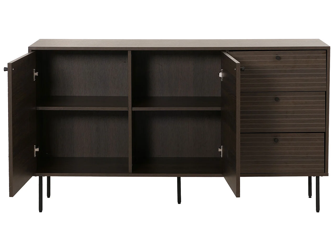 Cassettiera MCW-N78, credenza, 3 cassetti 2 ante, stile scandinavo metallo legno melamina MVG 85x150x40cm ~ marrone