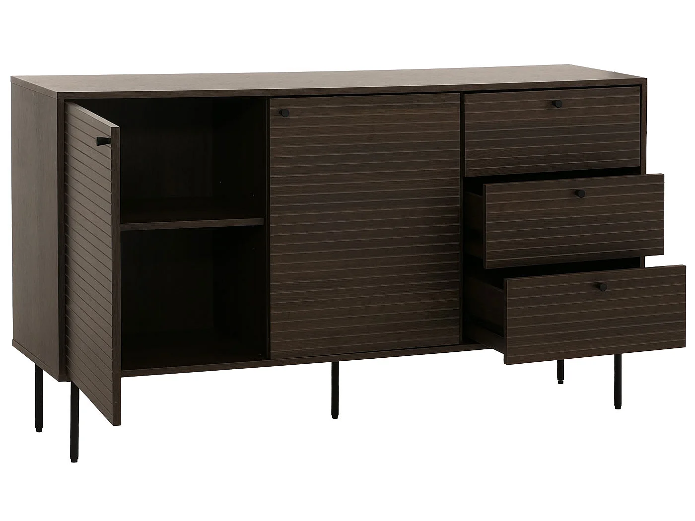 Cassettiera MCW-N78, credenza, 3 cassetti 2 ante, stile scandinavo metallo legno melamina MVG 85x150x40cm ~ marrone