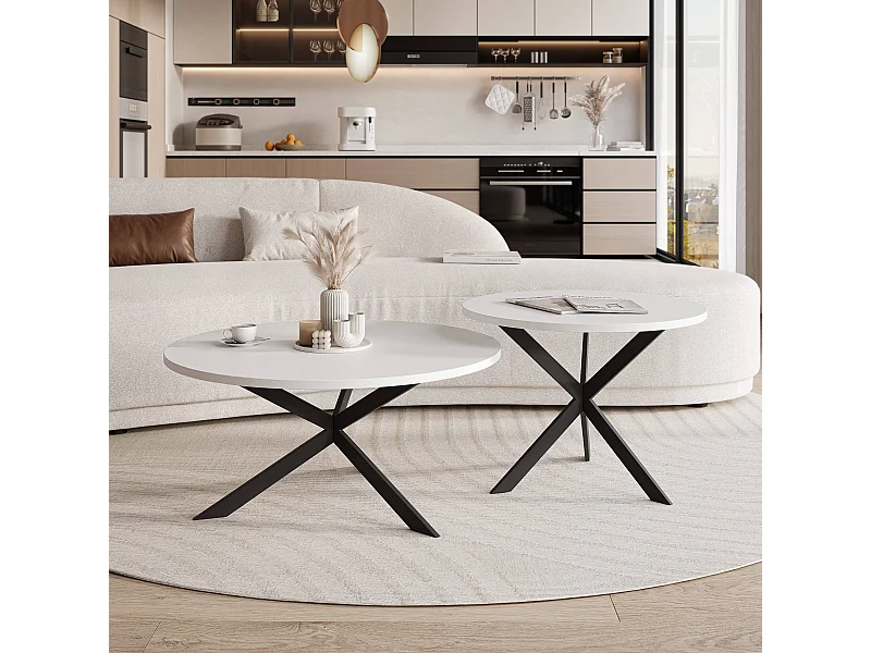 Tables basses gigognes LIBERO - blanc et métal noir