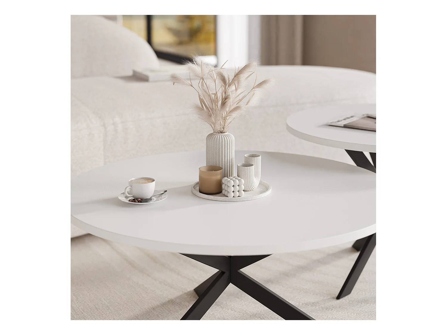 Tables basses gigognes LIBERO - blanc et métal noir