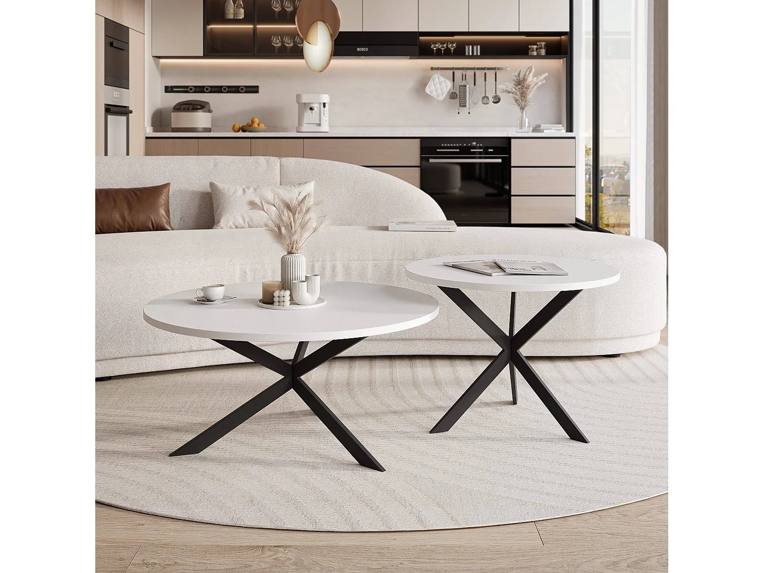 Tables basses gigognes LIBERO - blanc et métal noir