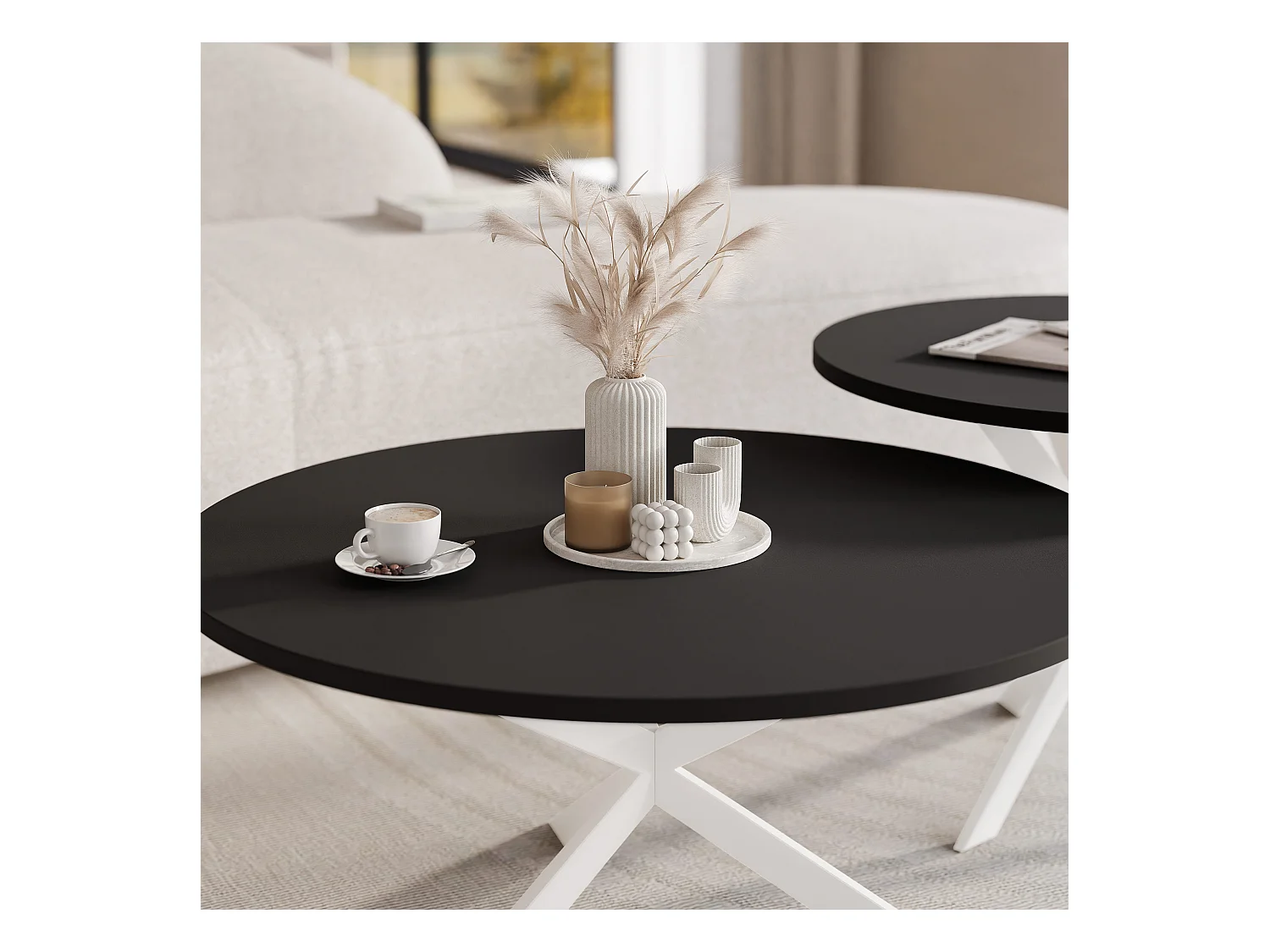 Tables basses gigognes LIBERO - noir et métal blanc