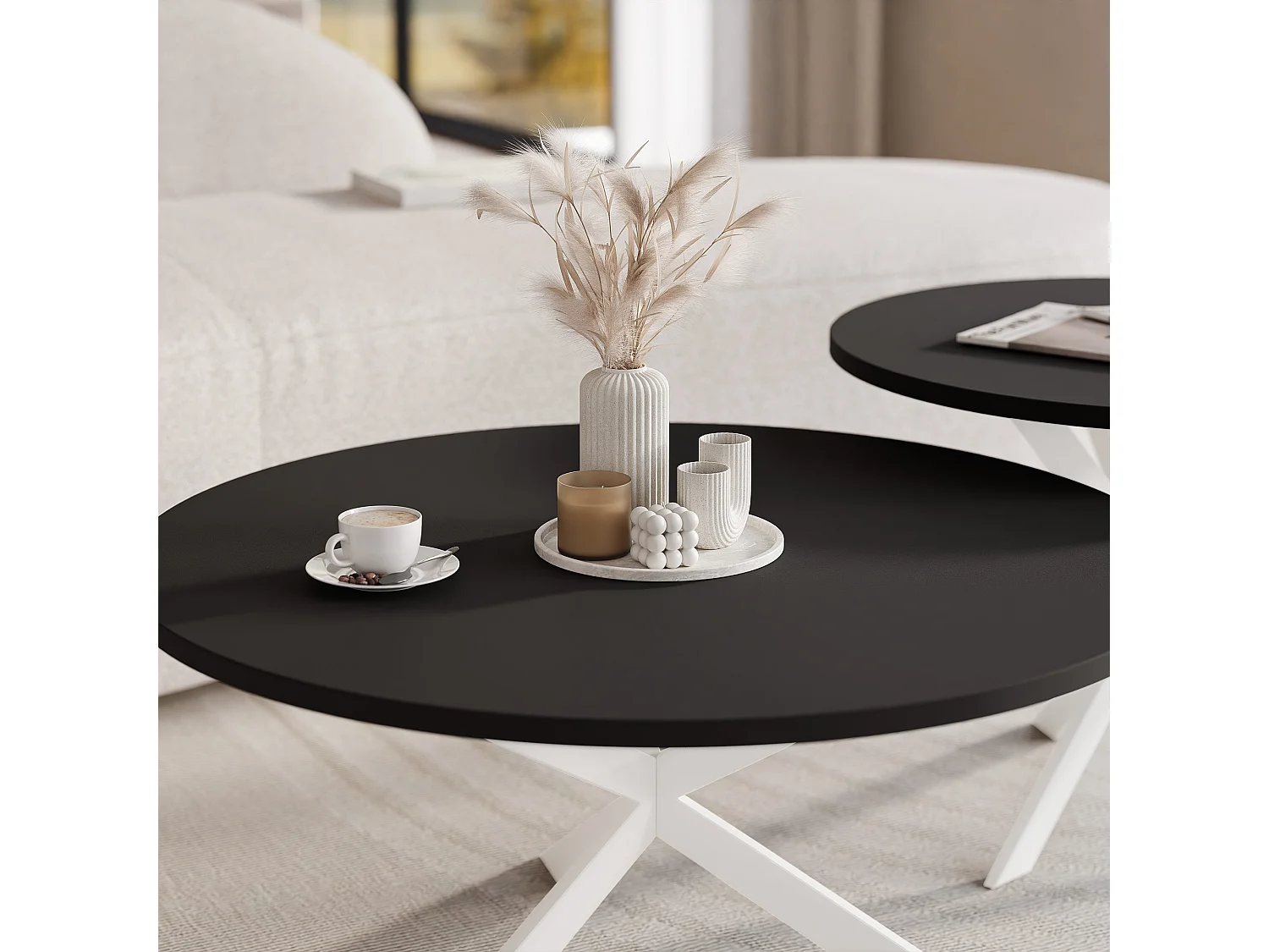 Tables basses gigognes LIBERO - noir et métal blanc