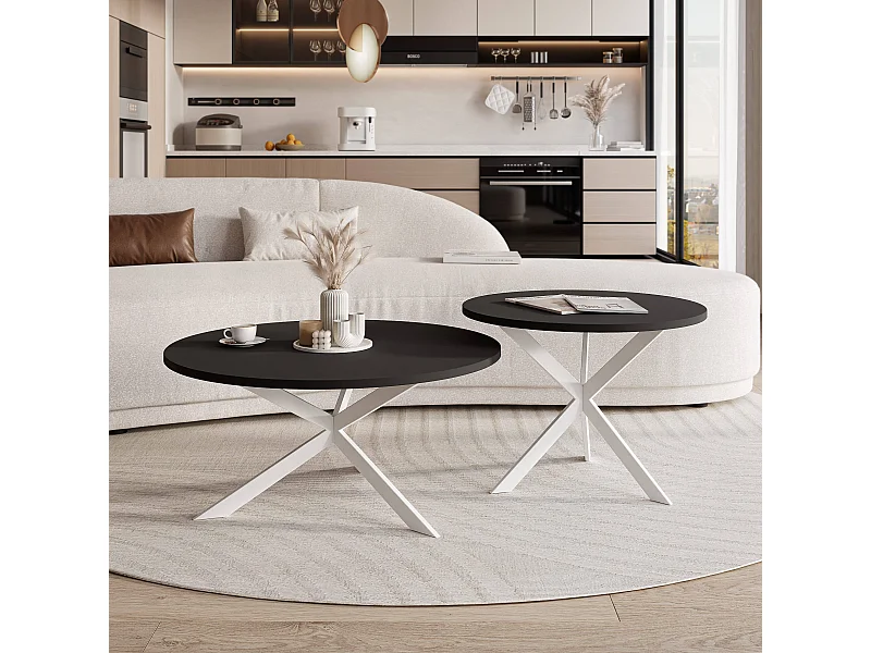 Tables basses gigognes LIBERO - noir et métal blanc