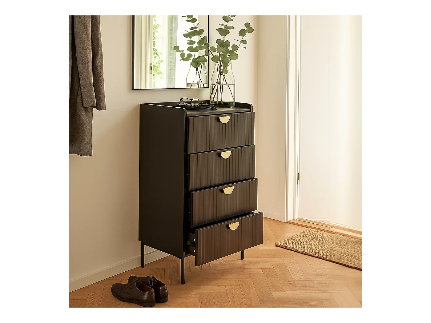 Commode MCW-O39,  aspect bois noir