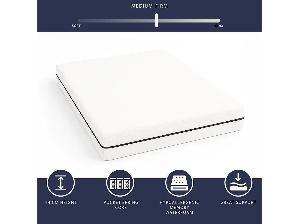 Fuze Pro | Matelas 180x200 cm | Ressorts + mousse | H. 24 cm | Orthopédique | Fabriqué en Italie