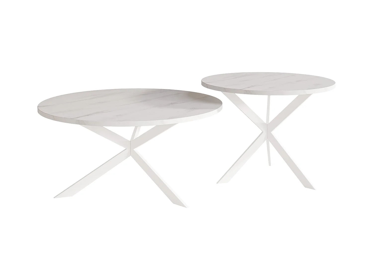 Tables basses gigognes LIBERO - Marbre blanc et métal blanc