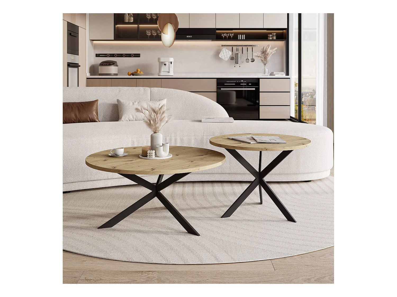 Tables basses gigognes LIBERO - chêne artisanal et métal noir