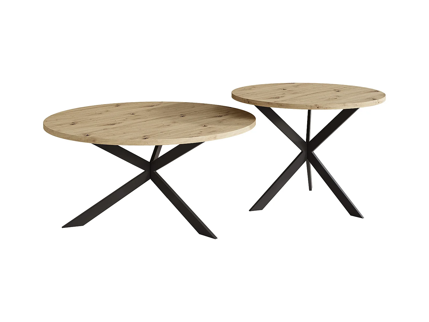 Tables basses gigognes LIBERO - chêne artisanal et métal noir