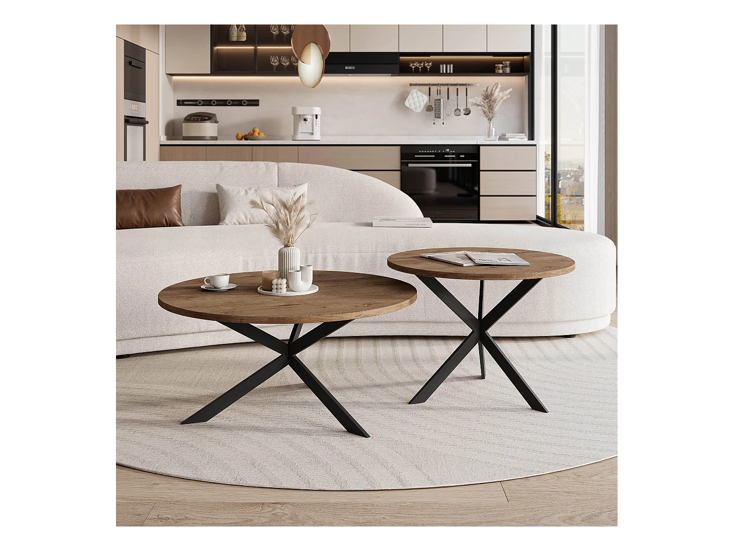 Tables basses gigognes LIBERO - chêne Lefkas et métal noir