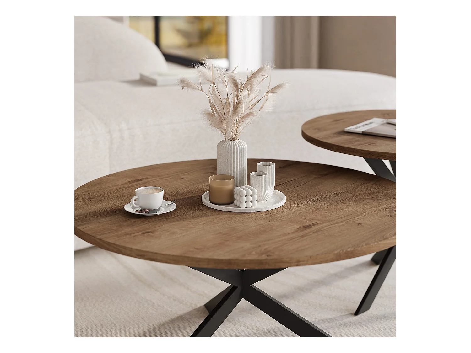 Tables basses gigognes LIBERO - chêne Lefkas et métal noir