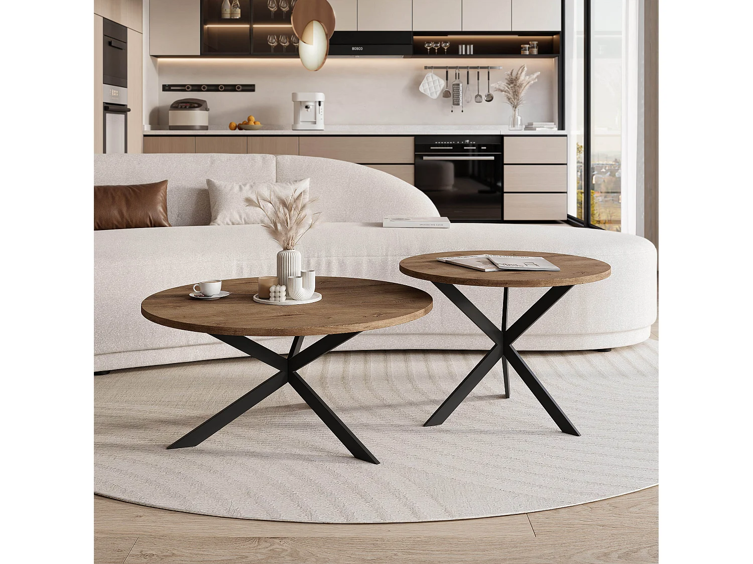 Tables basses gigognes LIBERO - chêne Lefkas et métal noir