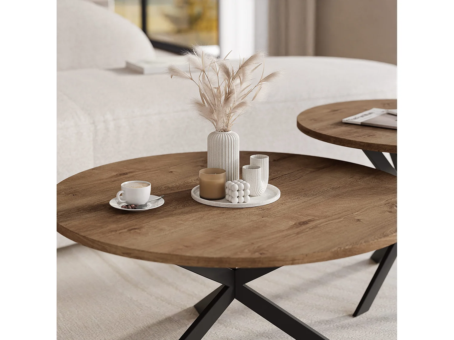 Tables basses gigognes LIBERO - chêne Lefkas et métal noir