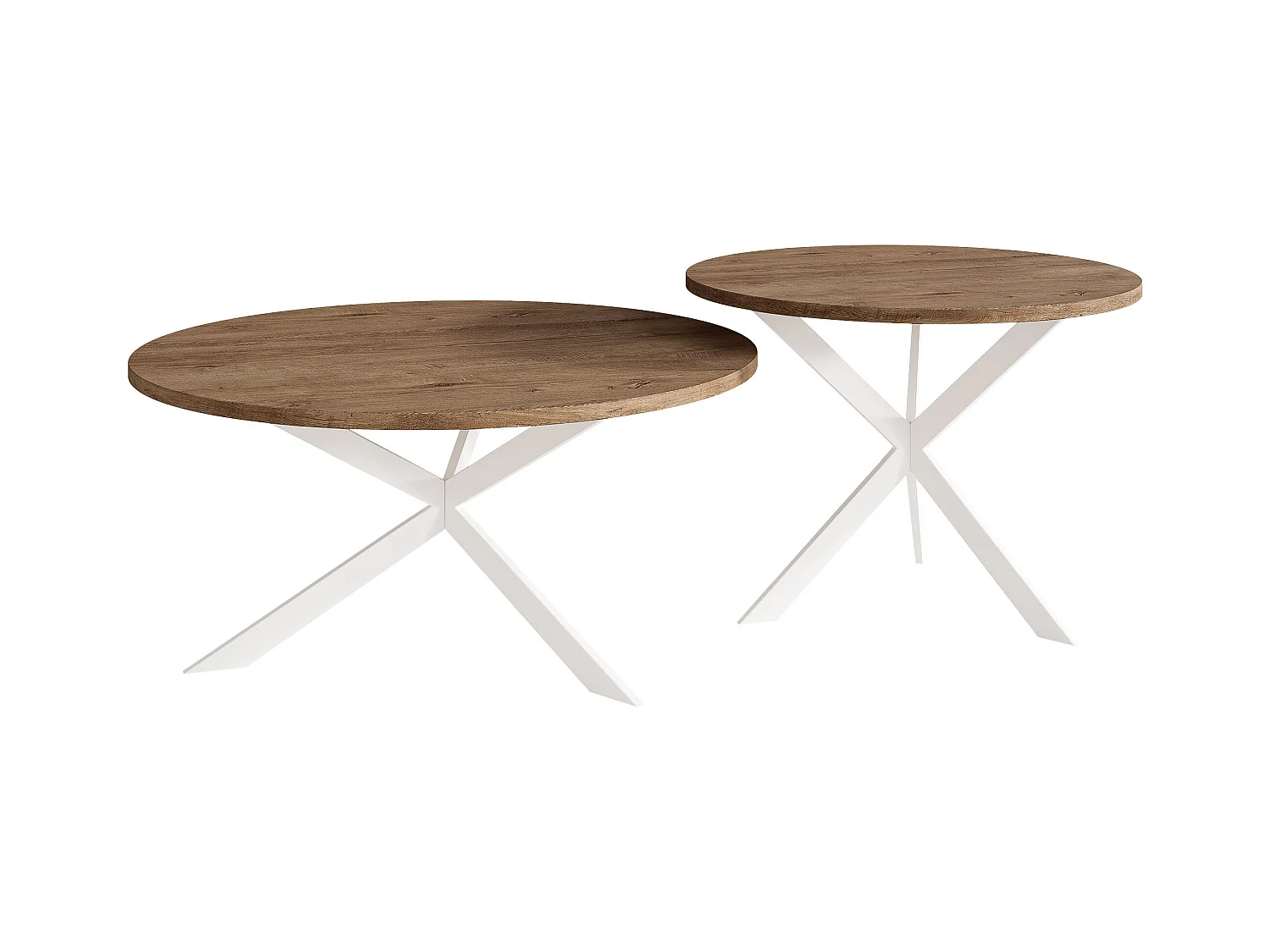 Tables basses gigognes LIBERO - chêne Lefkas et métal blanc