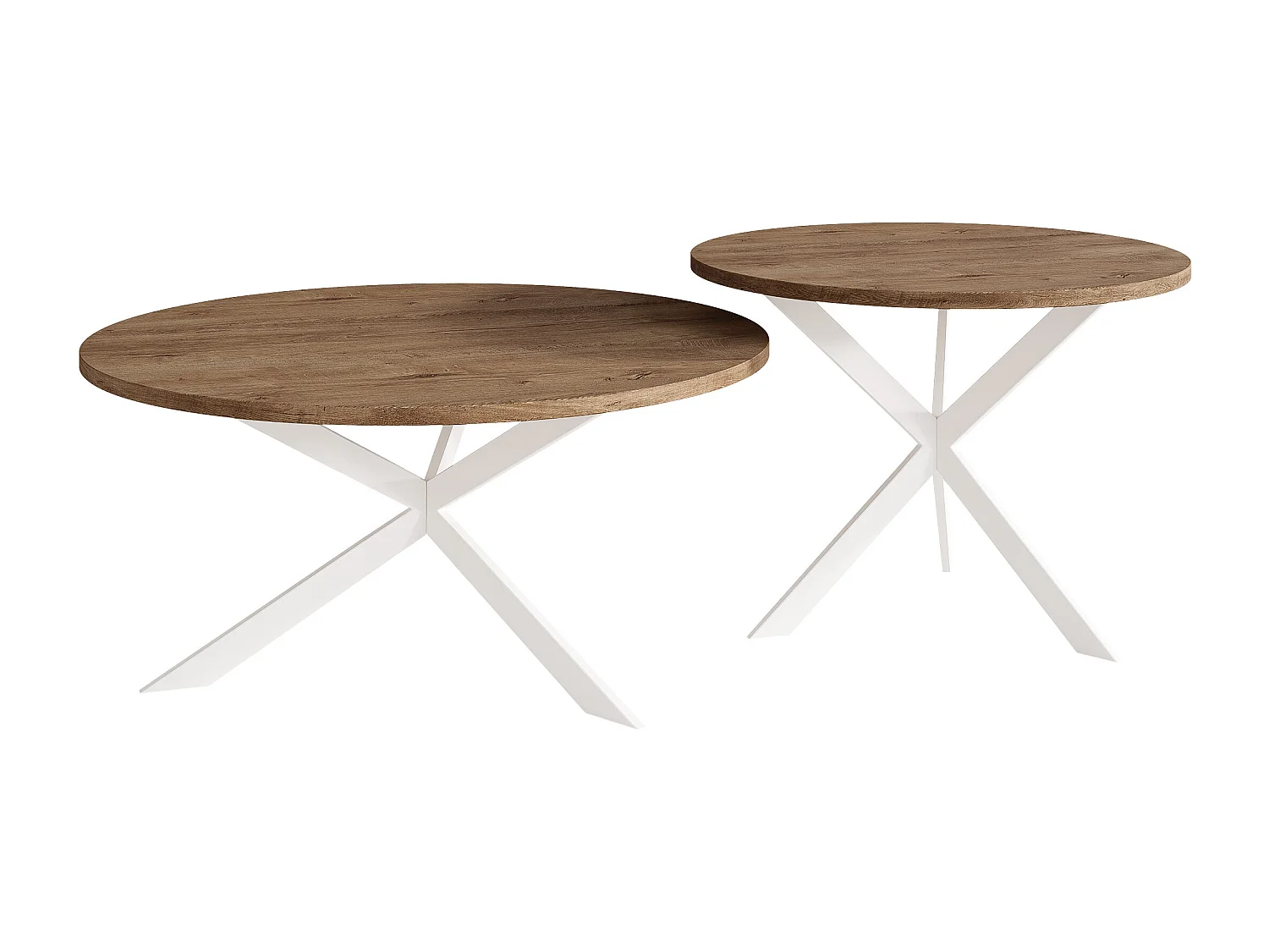 Tables basses gigognes LIBERO - chêne Lefkas et métal blanc