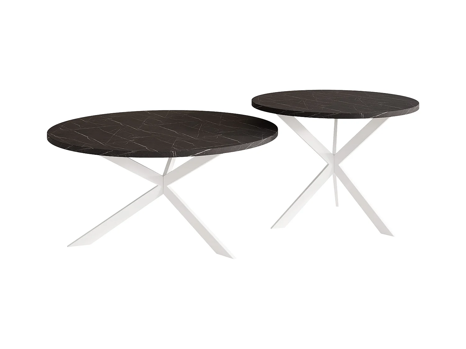 Tables basses gigognes LIBERO - noir et métal blanc