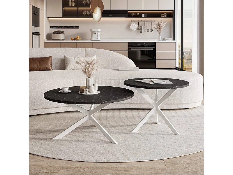 Tables basses gigognes LIBERO - noir et métal blanc