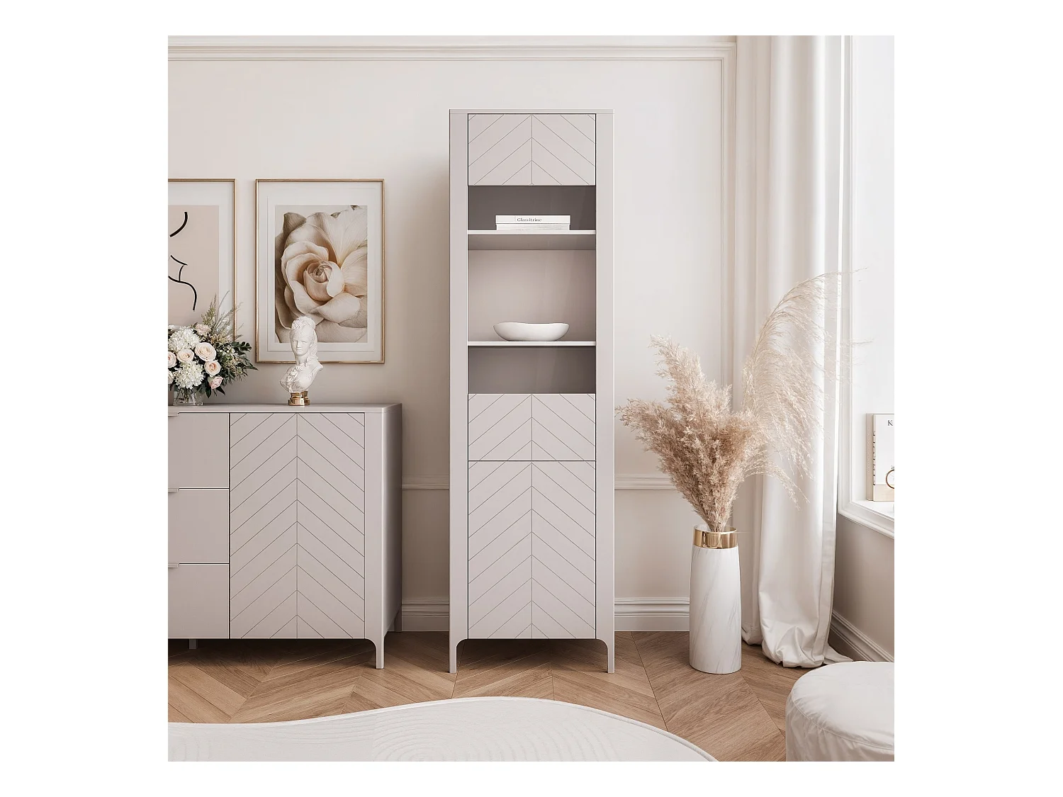 Vitrine moderne à chevrons avec 1 porte - Cachemire - LORIEN