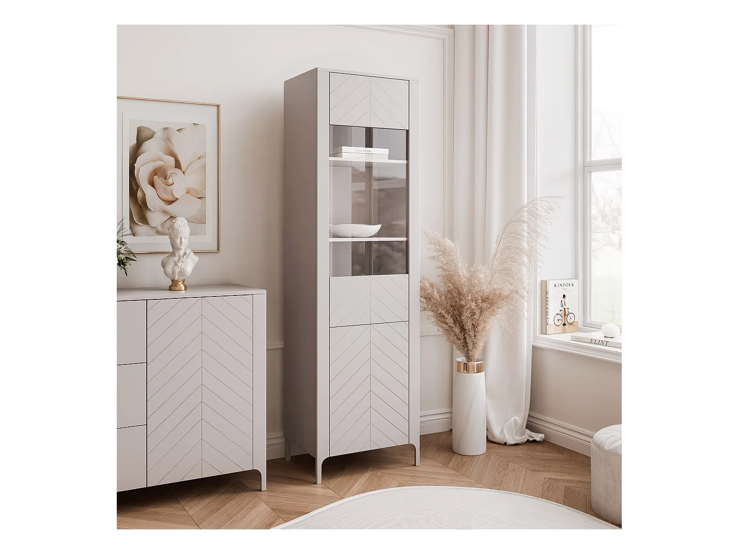 Vitrine moderne à chevrons avec 1 porte - Cachemire - LORIEN