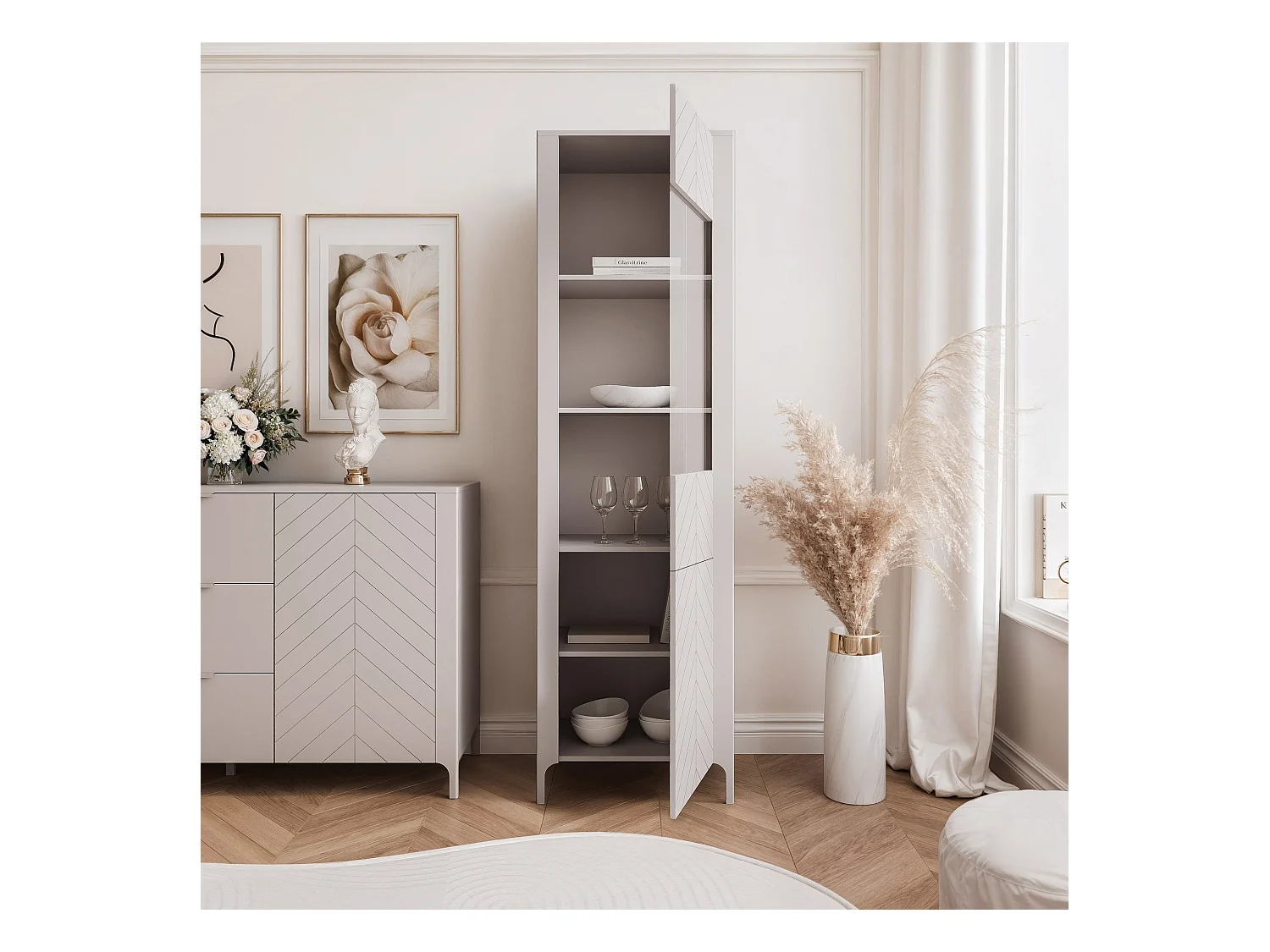 Vitrine moderne à chevrons avec 1 porte - Cachemire - LORIEN