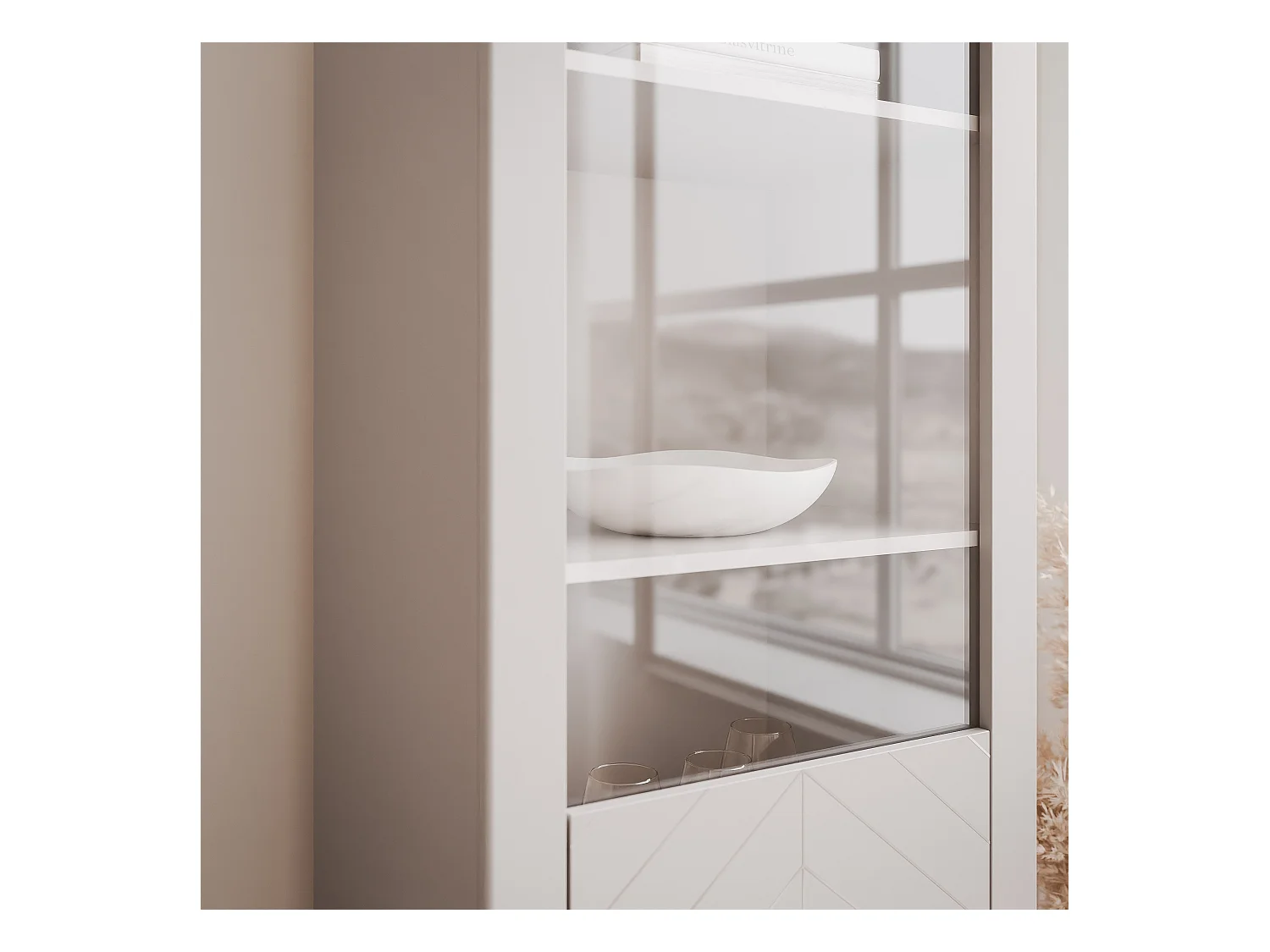 Vitrine moderne à chevrons avec 1 porte - Cachemire - LORIEN