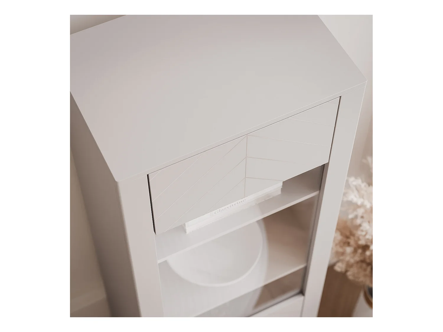 Vitrine moderne à chevrons avec 1 porte - Cachemire - LORIEN