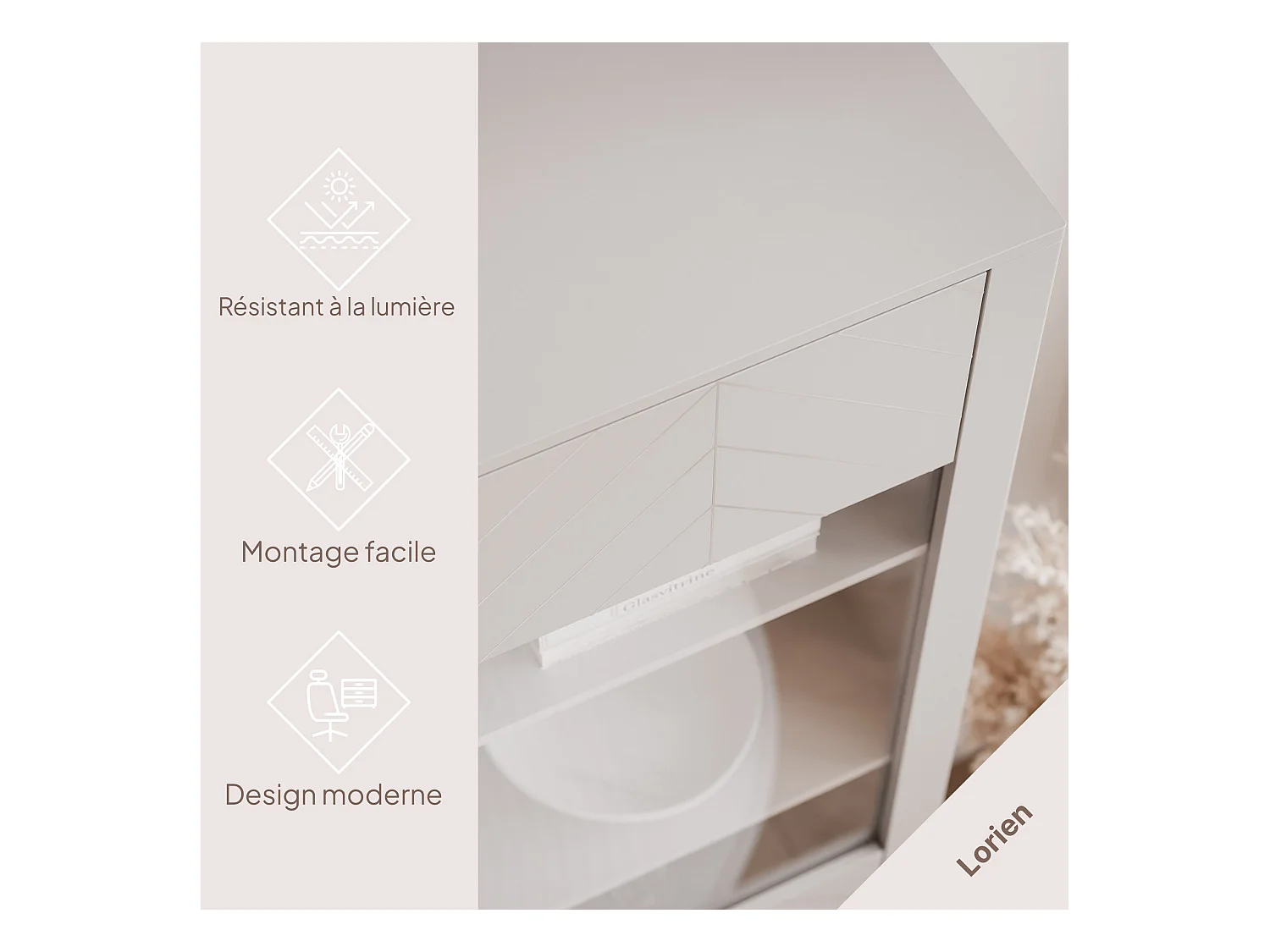 Vitrine moderne à chevrons avec 1 porte - Cachemire - LORIEN